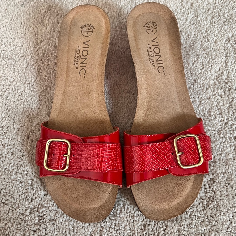 Vionic Red Wedge Slide Sandals - Picture 2 of 4